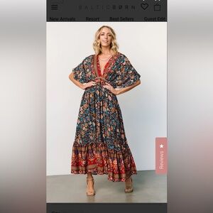 Baltic Born Floral Midi Dress - Blue and Red